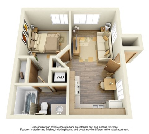 Floor plan for 1 bed, 1 bath, 452 sqft